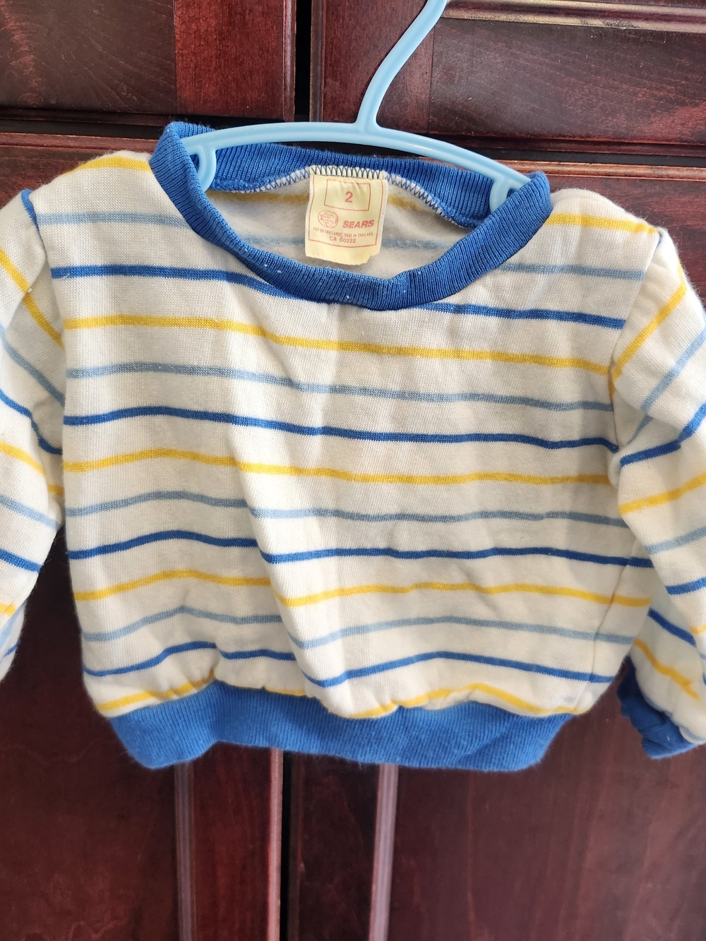 Sears Toddler Striped Pullover Sweatshirt in White, Blue & Yellow